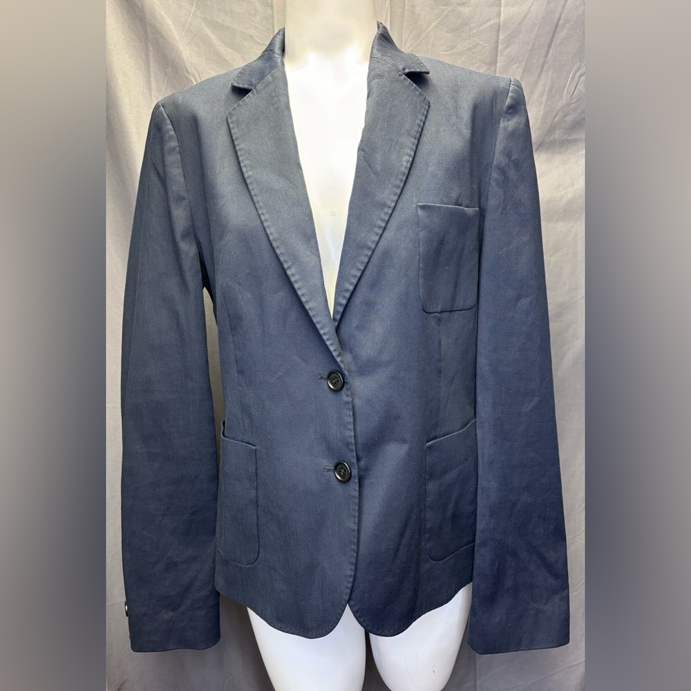 Brooks Brothers Navy Blue Linen Stellita Fit Pick Stitching Blazer Size 12